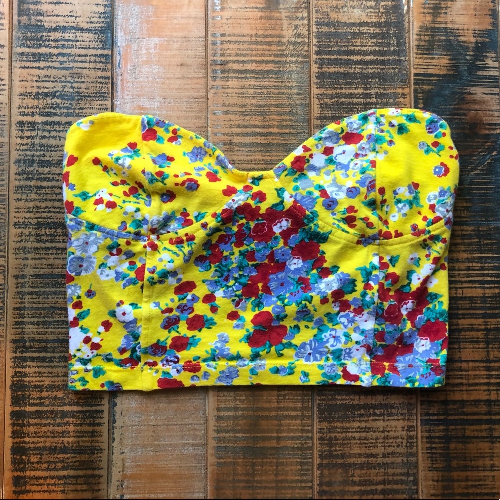 Motel Rocks Yellow Ditsy Floral Bustier Crop Top